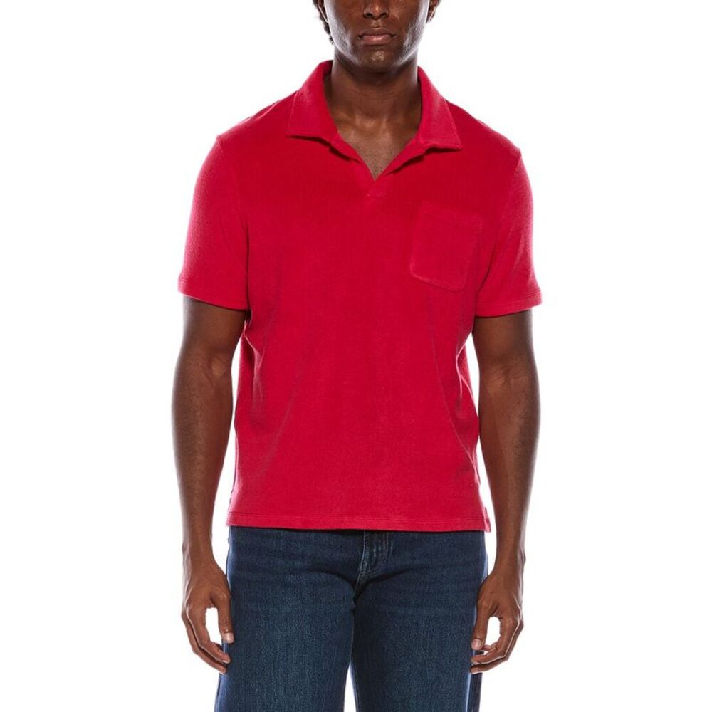Isaia Mens  Silk-Blend Terry Polo Shirt, Red